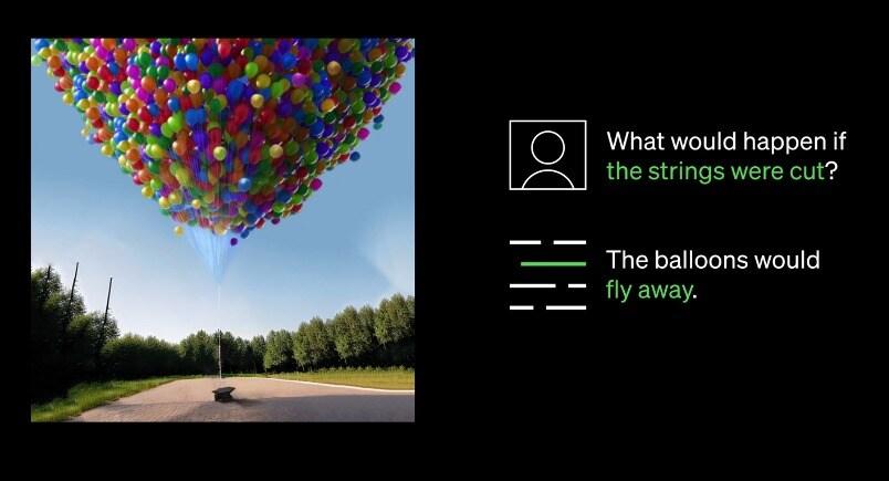 본문 이미지 - 풍선 사진과 함께 "줄을 끊으면 어떻게 될까"를 입력하자, GPT4가 "풍선이 하늘로 날아간다"는 결과물을 출력했다. (오픈AI 블로그 갈무리) 2023.03.15 /뉴스1