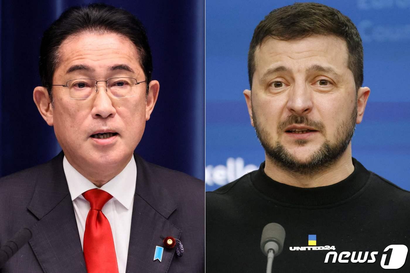 본문 이미지 - 일본 기시다 후미오 총리와 우크라이나의 볼로디미르 젤렌스키 대통령. ⓒ AFP=뉴스1 ⓒ News1 권진영 기자