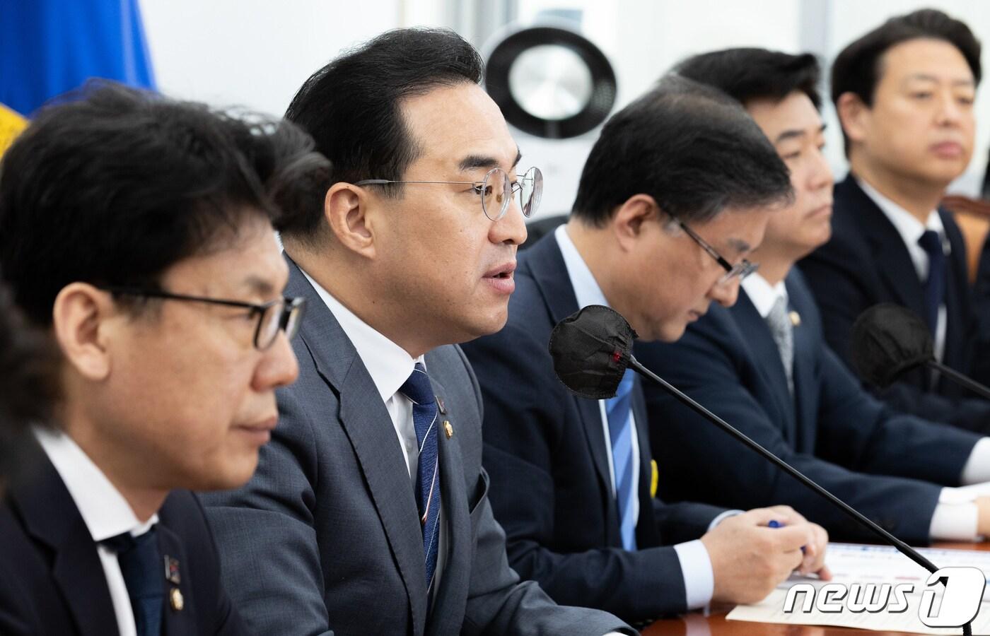 박홍근 더불어민주당 원내대표가 23일 오전 서울 여의도 국회에서 열린 정책조정회의에서 발언을 하고 있다. 2023.3.23/뉴스1 ⓒ News1 이재명 기자