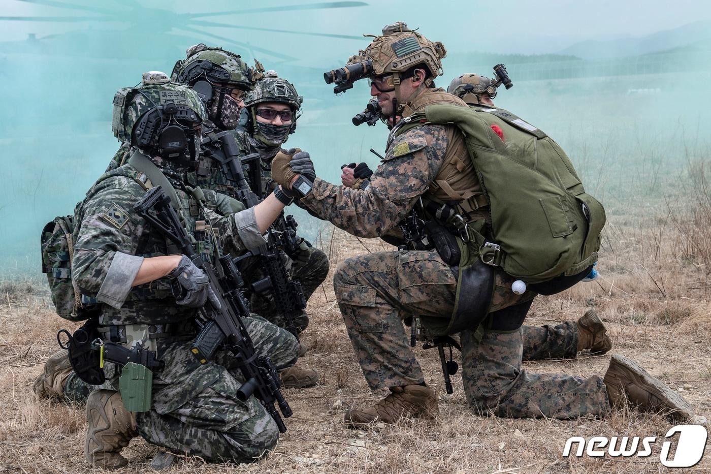 대한민국 해병대 특수수색대와 미 해병대 수색부대원들의 훈련 모습.(뉴스1 자료, 제판매 및 DB금지) ⓒ News1 최창호 기자