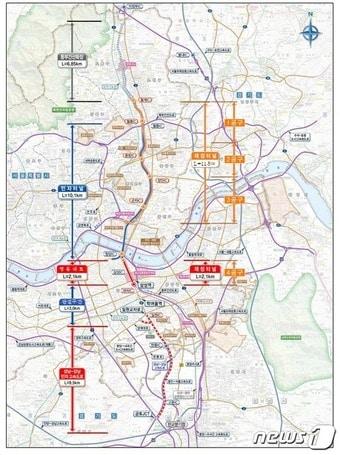본문 이미지 - 올 하반기 착공하는 서울 동부간선도로 월릉교~대치동(대치우성아파트사거리)까지 총 12.2km의 지하화 사업의 위치. (서울시 제공)  