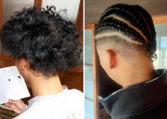 본문 이미지 - 곱슬머리가 심한 남학생이 졸업을 앞두고 교사에게 "머리가 귀에 닿지 않도록 하라"는 두발 지도를 받은 후 레게머리를 했다가 졸업식에서 격리당했다. 귀의 피어싱은 졸업식 이후 한 것이라고 한다. (마이니치신문)