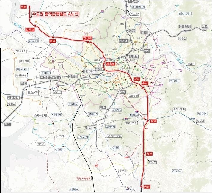 본문 이미지 - 수도권 광역급행철도(GTX) A(파주~삼성) 노선도 ⓒ News1 진현권 기자