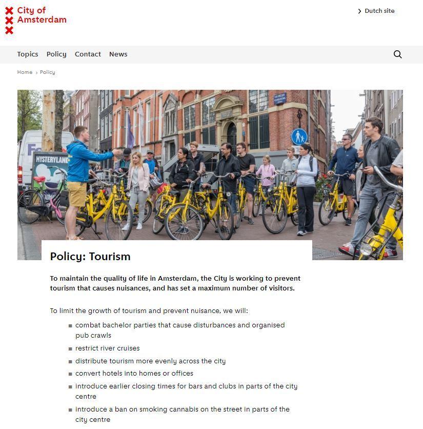 본문 이미지 - 암스테르담시(市)가 발표한 관광 정책 목표 (출처 : 암스테르담시 누리집)