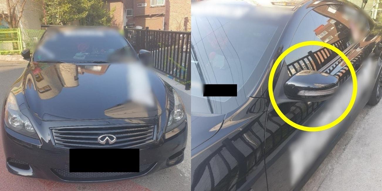 본문 이미지 - 학원차를 기다리던 아이가 실수로 자신의 차량 사이드미러를 건드렸다고 아이 엄마에게 현금 65만원을 요구한 차주가 뭇매를 맞았다. (자동차 커뮤니티 '보배드림')