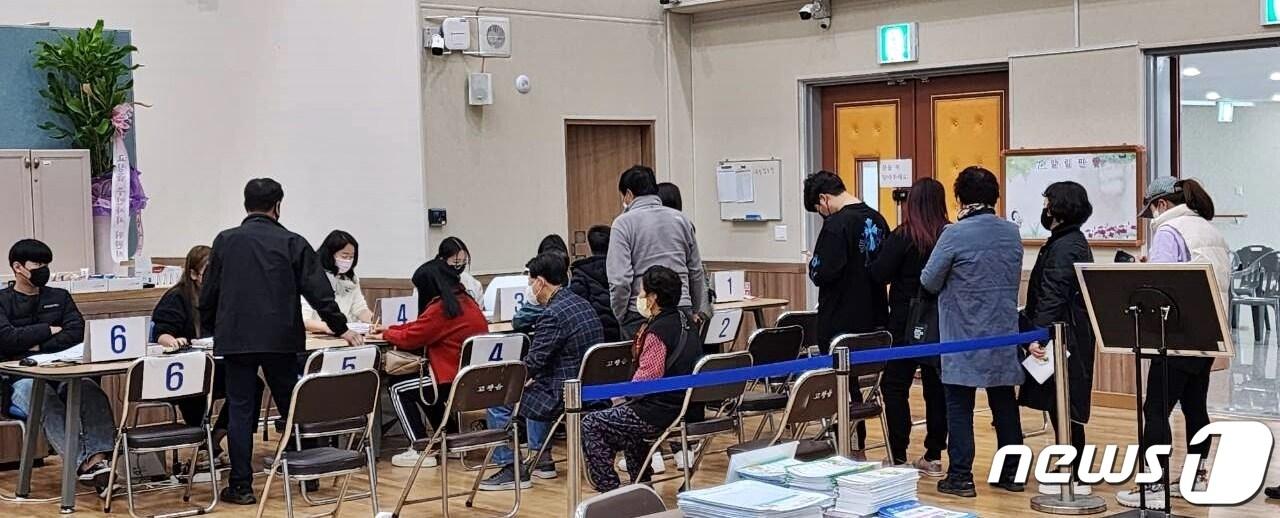 본문 이미지 - 전북 고창군이 최근 난방비 상승으로 어려움을 겪는 군민들을 돕기 위해 3월 한달간 난방비 특별지원금 지급을 시작했다. 고창읍 신청창구에 주민들이 대기하고 있다.&#40;고창군 제공&#41;2023.3.8/뉴스1 