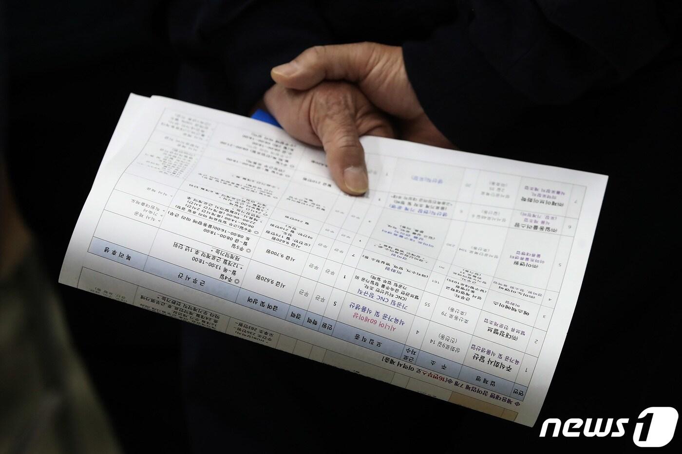 '중장년 취업박람회'를 찾은 한 구직자가 취업정보 안내문을 손에 쥐고 있다. /뉴스1 ⓒ News1 공정식 기자