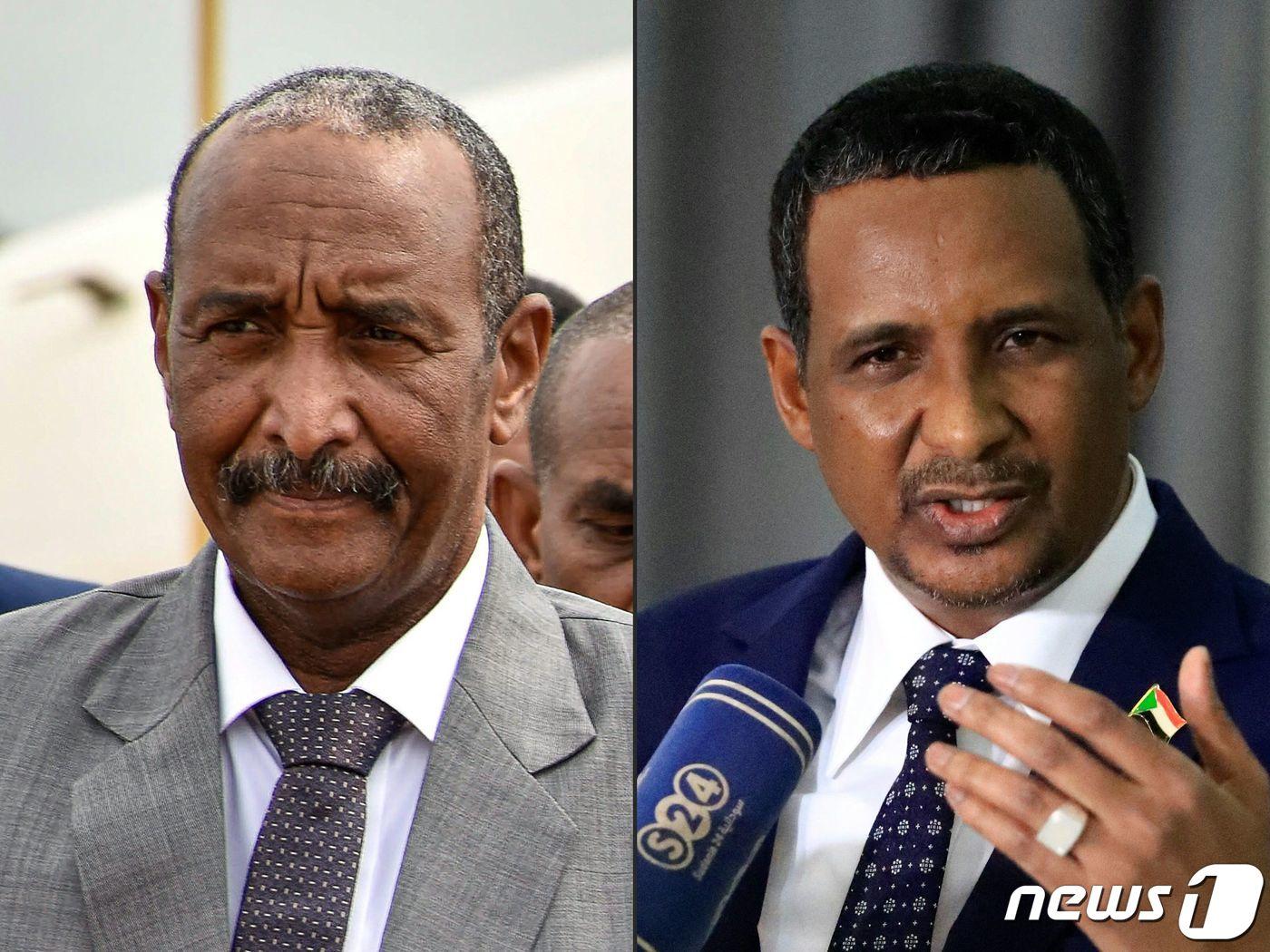 본문 이미지 - 수단 정부군을 이끌고 있는 압델 파타 부르한 장군(왼쪽)과 이에 맞서 준군사조직 신속지원군(RSF)을 지휘하고 있는 모하메드 함 단 다갈로 사령관(오른쪽). ⓒ AFP=뉴스1 ⓒ News1 김민수 기자