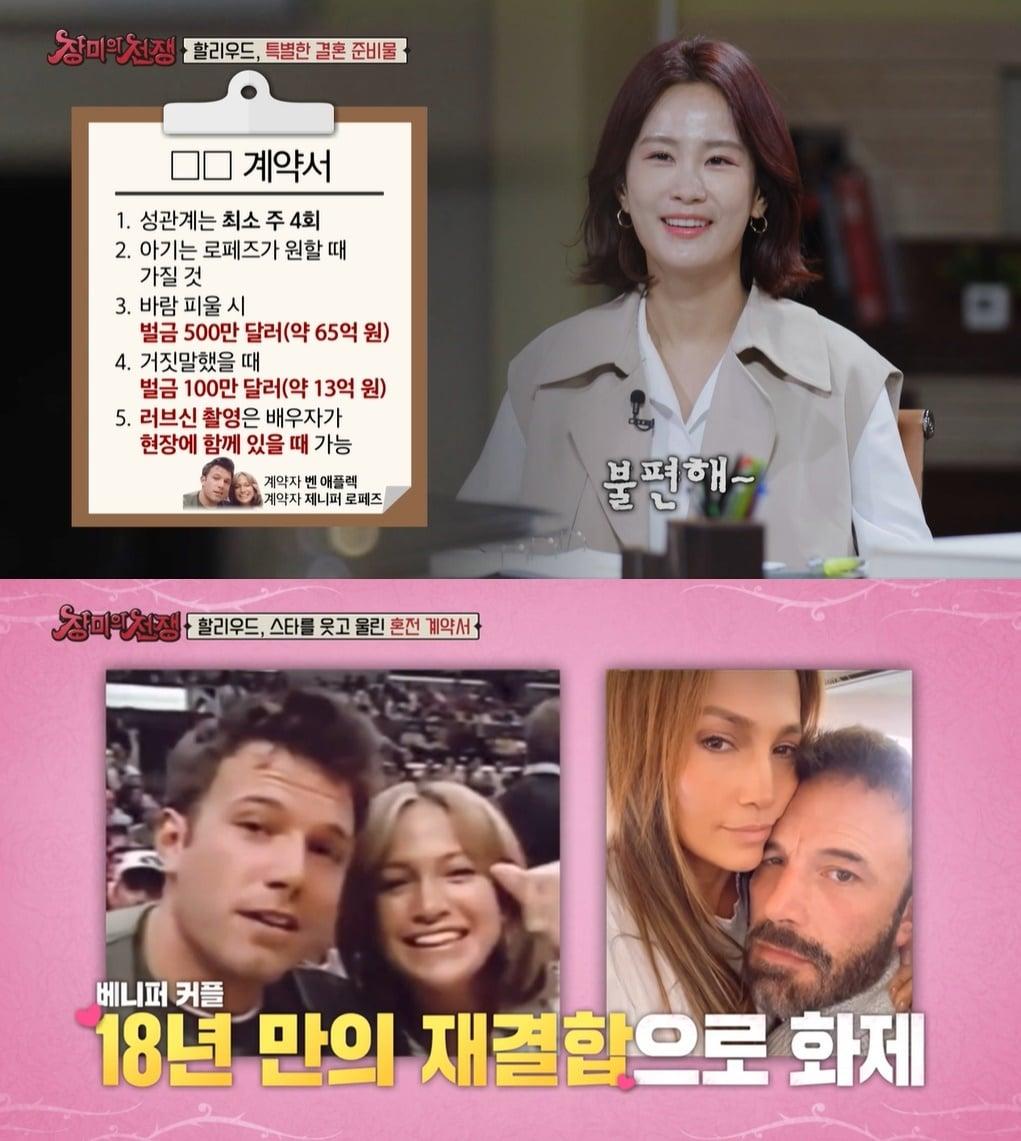 본문 이미지 - 할리우드 스타 제니퍼 로페즈와 벤 애플렉. (MBC에브리원 '장미의 전쟁' 갈무리)