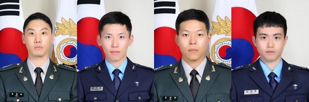 본문 이미지 - 왼쪽부터 21일 임관한 한양준 대위, 정민철 중위, 조성민 대위, 김지훈 중위.(국군의무사령부 제공)