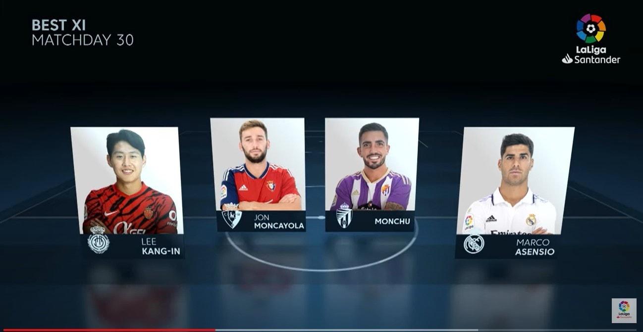 본문 이미지 - 라리가 사무국 선정 베스트11에 뽑힌 이강인 (라리가 유튜브 캡처)