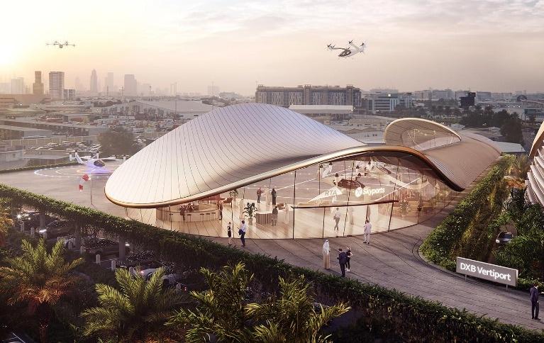 본문 이미지 - 영국 건축회사 '포스터 앤드 파트너스'가 공개한 에어 택시 터미널 콘셉트 디자인. (공식 홈페이지 갈무리) 2023.04.27.