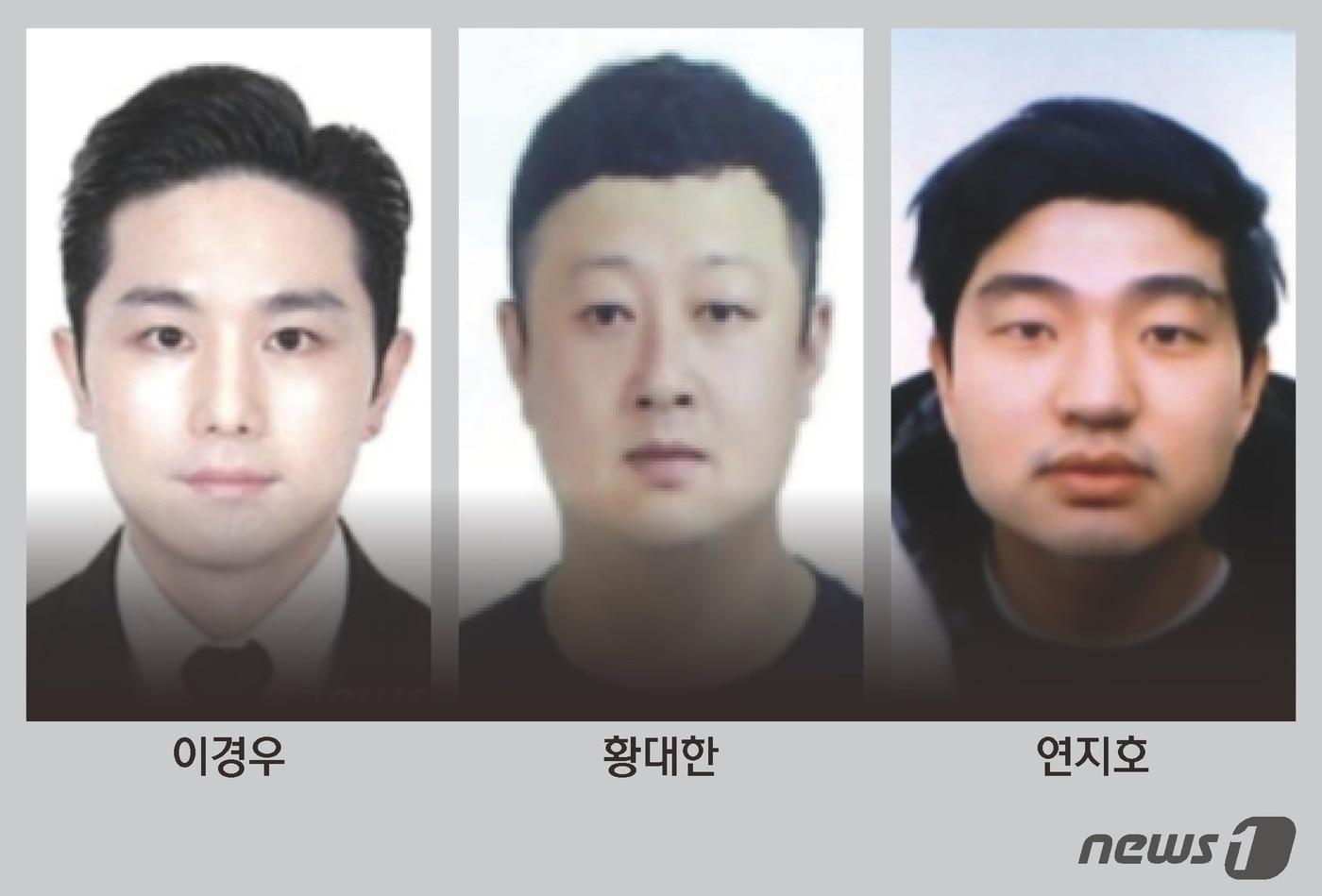 서울 강남 주택가에서 40대 여성을 납치해 살해하고 시신을 유기한 혐의로 구속된 피의자 이경우(35·왼쪽부터)·황대한(35)·연지호(29)의 모습. (서울경찰청 제공) ⓒ News1 김지영 디자이너
