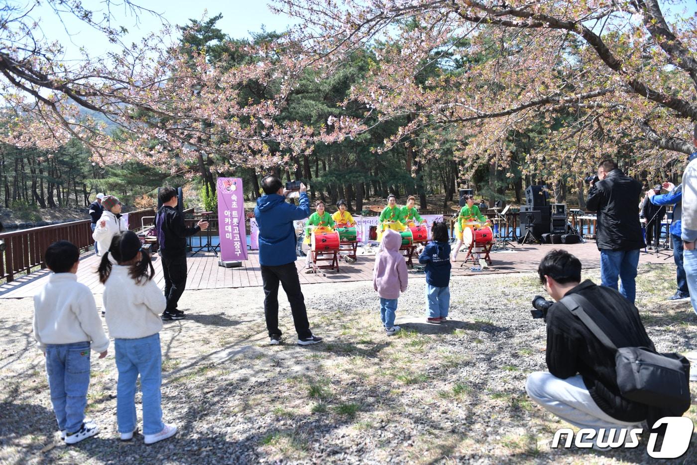 8일 강원 속초시 상도문 마을에서 열리는 제11회 설악벚꽃축제장에 활짝 핀 벚꽃을 보기 위한 시민과 관광객들로 북적였다.(속초시 제공)