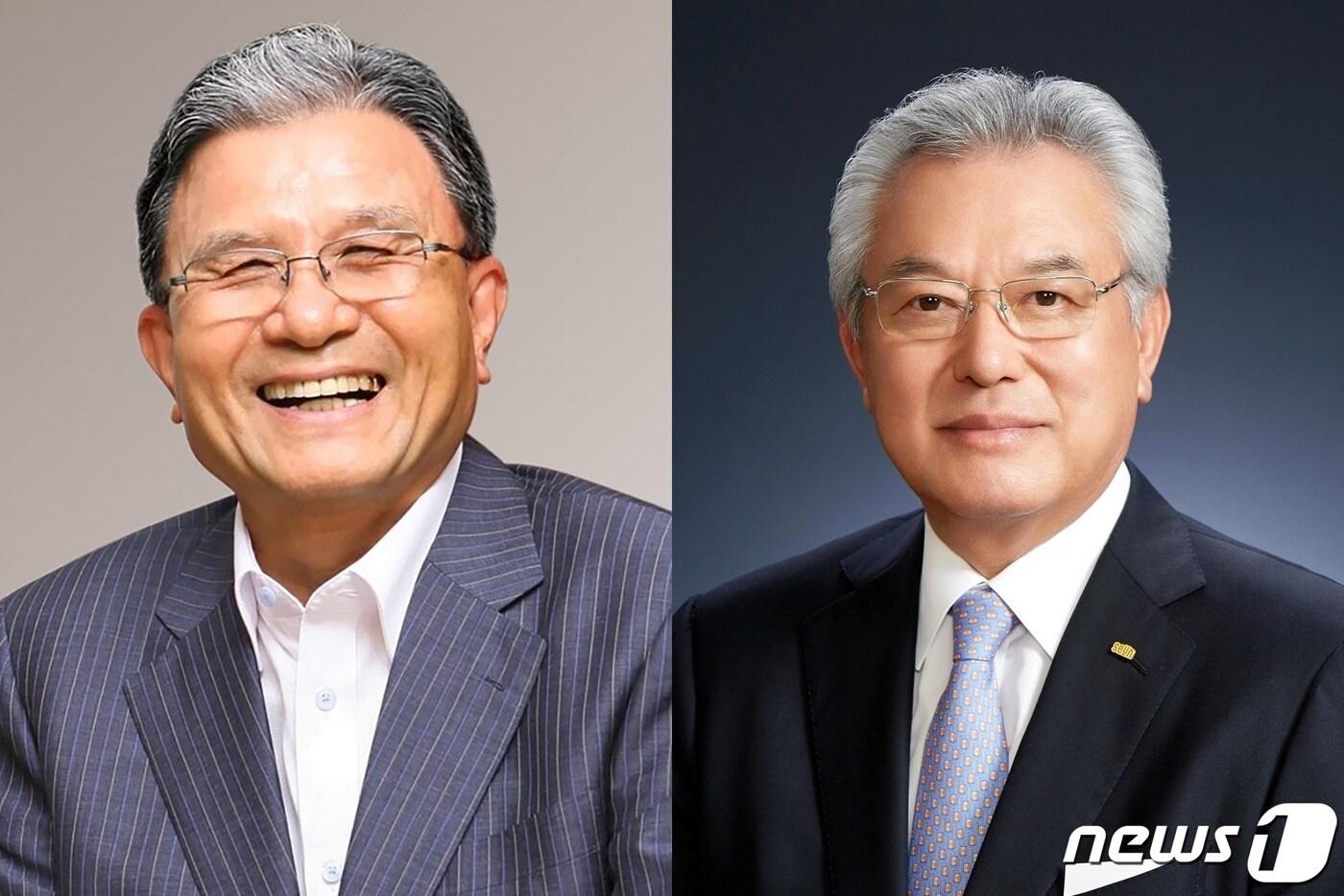 본문 이미지 - 왼쪽부터 강병중 넥센그룹 회장과 신정택 세운철강 회장 .(동명대학교 제공)