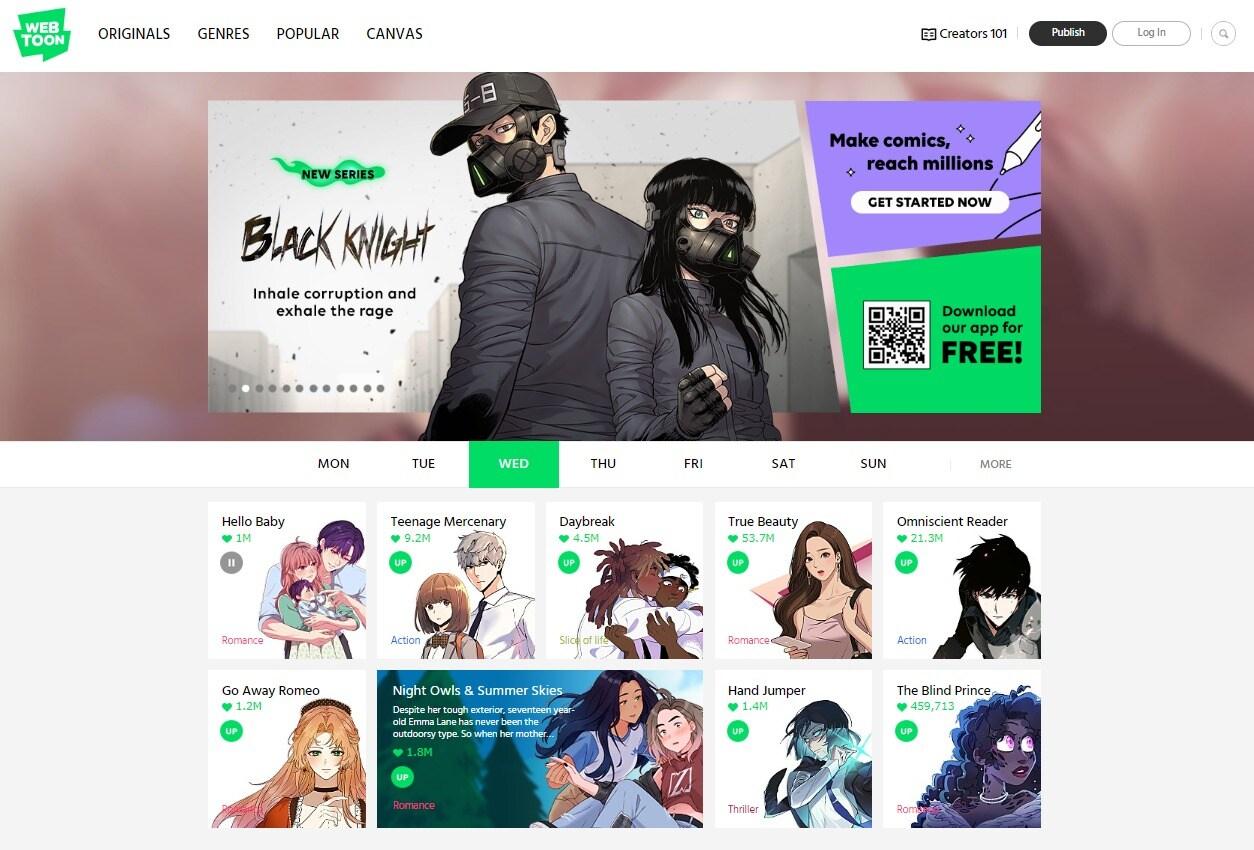 본문 이미지 - 네이버의 자회사 웹툰엔터테인먼트의 누리집 홈 화면 갈무리.