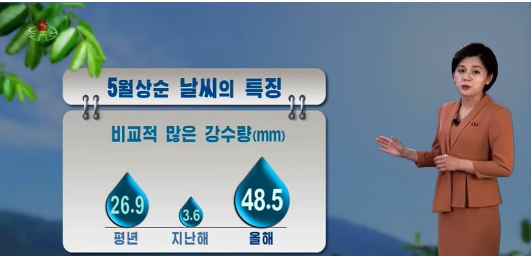 본문 이미지 - 올 5월 상순 북한엔 평년과 작년에 비해 비교적 많은 비가 내렸다. (조선중앙TV 갈무리)ⓒ News1 