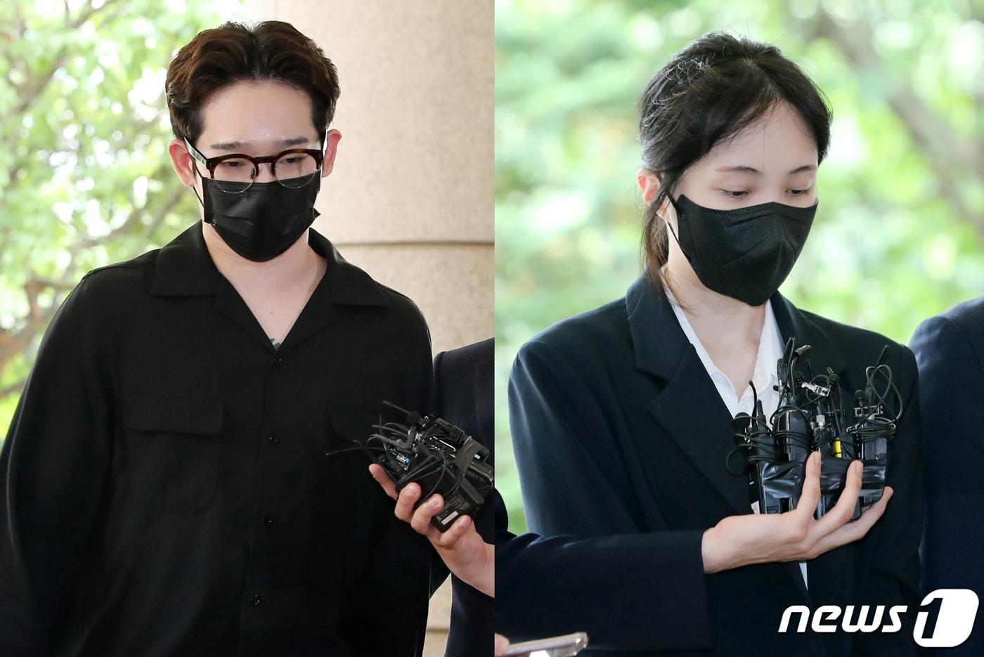 본문 이미지 - 마약류관리에 관한 법률위반 혐의로 기소된 가수 남태현과 방송인 서민재(오른쪽)가 18일 오전 서울 마포구 서울서부지방법원에서 열리는 구속전피의자심문(영장실질심사)에 출석하고 있다. 2023.5.18/뉴스1 ⓒ News1 김진환 기자