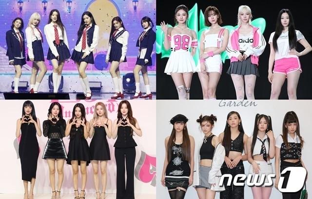 본문 이미지 - (왼쪽 위부터 시계방향으로) 아이브, 에스파, 뉴진스, (여자)아이들