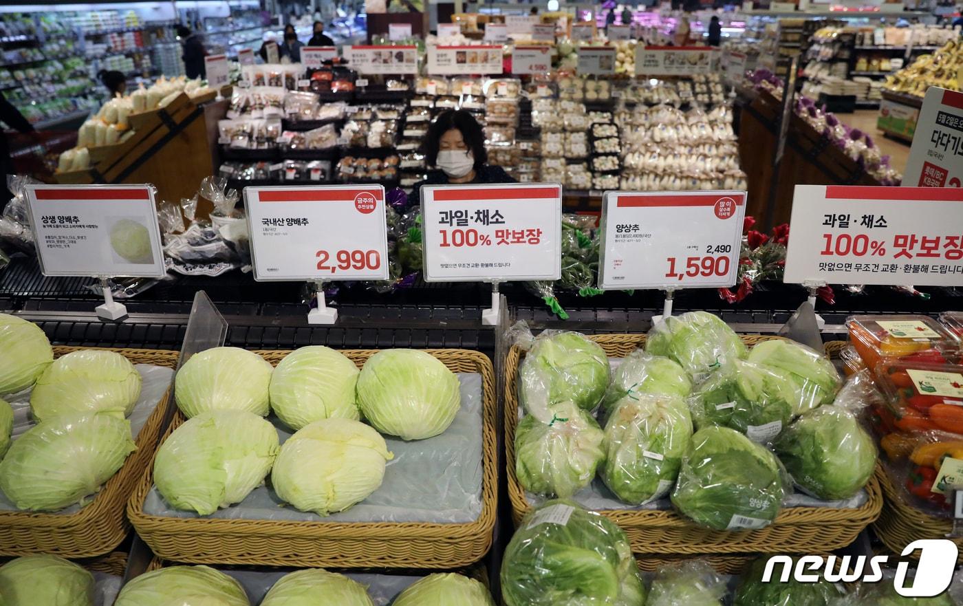  서울 시내의 한 대형마트에 채소·과일이 진열돼 있다.. ⓒ News1 이승배 기자