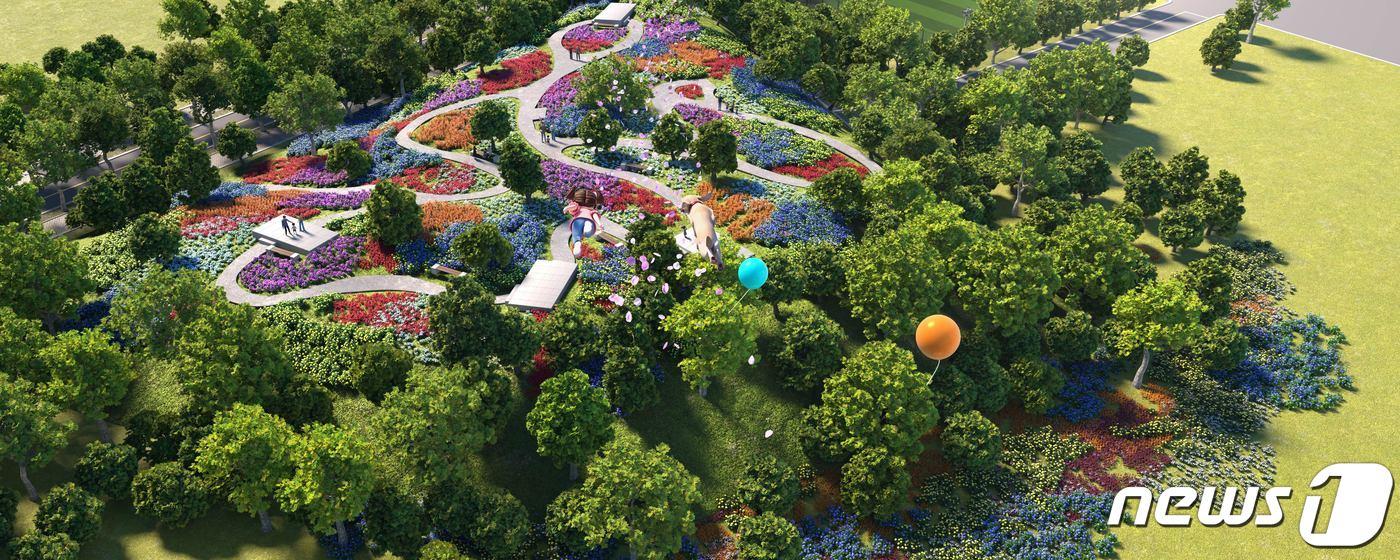 대통령실은 4일 광화문 인근 대한민국역사박물관 외벽에 설치된 가로 80m 길이의 초대형 전광판에 용산어린이정원 아나몰픽 3D 실감형 애니메이션 홍보영상을 공개했다. 사진은 용산어린이정원 아나몰픽 3D 실감형 애니메이션 홍보영상 캡처본. (대통령실 제공) 2023.5.4/뉴스1 ⓒ News1 오대일 기자