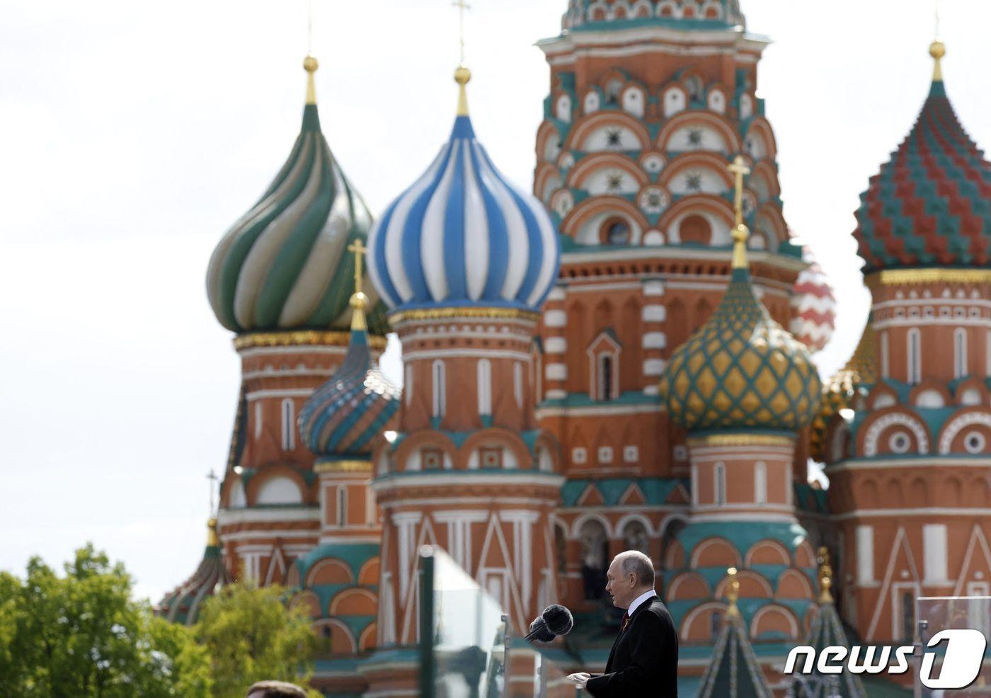 9일&#40;현지시각&#41; 모스크바 붉은광장에서 제2차 세계대전 승전&#40;전승절&#41; 제78주년 기념 군사퍼레이드 열리고 있는 가운데 블라디미르 푸틴 러시아 대통령이 연설을 하고 있다. ⓒ AFP=뉴스1 ⓒ News1 최종일 기자