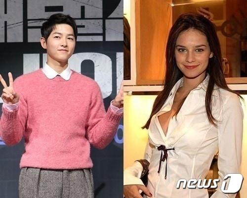 본문 이미지 - 송중기(왼쪽)와 케이티 루이스 사운더스 / 사진출처=페이스북, 뉴스1 DB