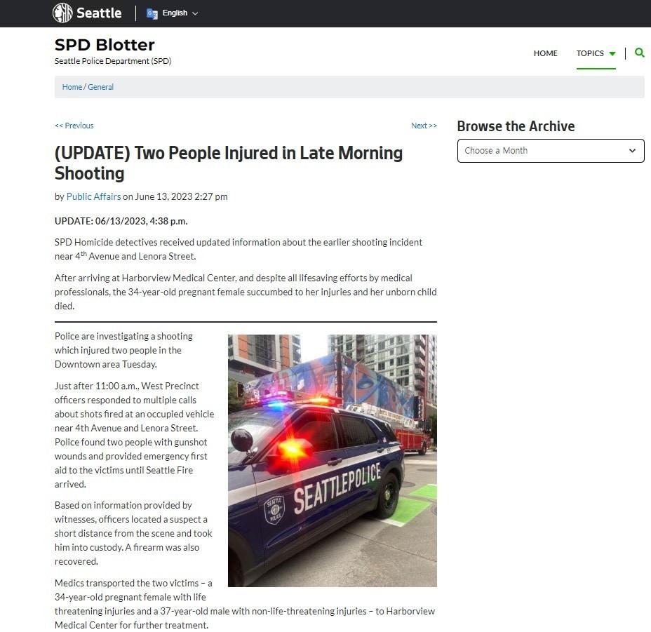 본문 이미지 - 13일(현지시간) 미국 시애틀 경찰이 발표한 한인 겨냥 총격 사건 보도자료. (출처 : SPD)