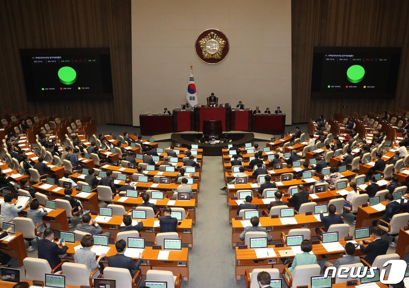 본문 이미지 - 21일 서울 여의도 국회 본회의장에서 열린 제407회국회(임시회) 제6차 본회의에서 주택임대차보호법 일부개정법률안이 통과되고 있다. 2023.6.21/뉴스1 ⓒ News1 송원영 기자