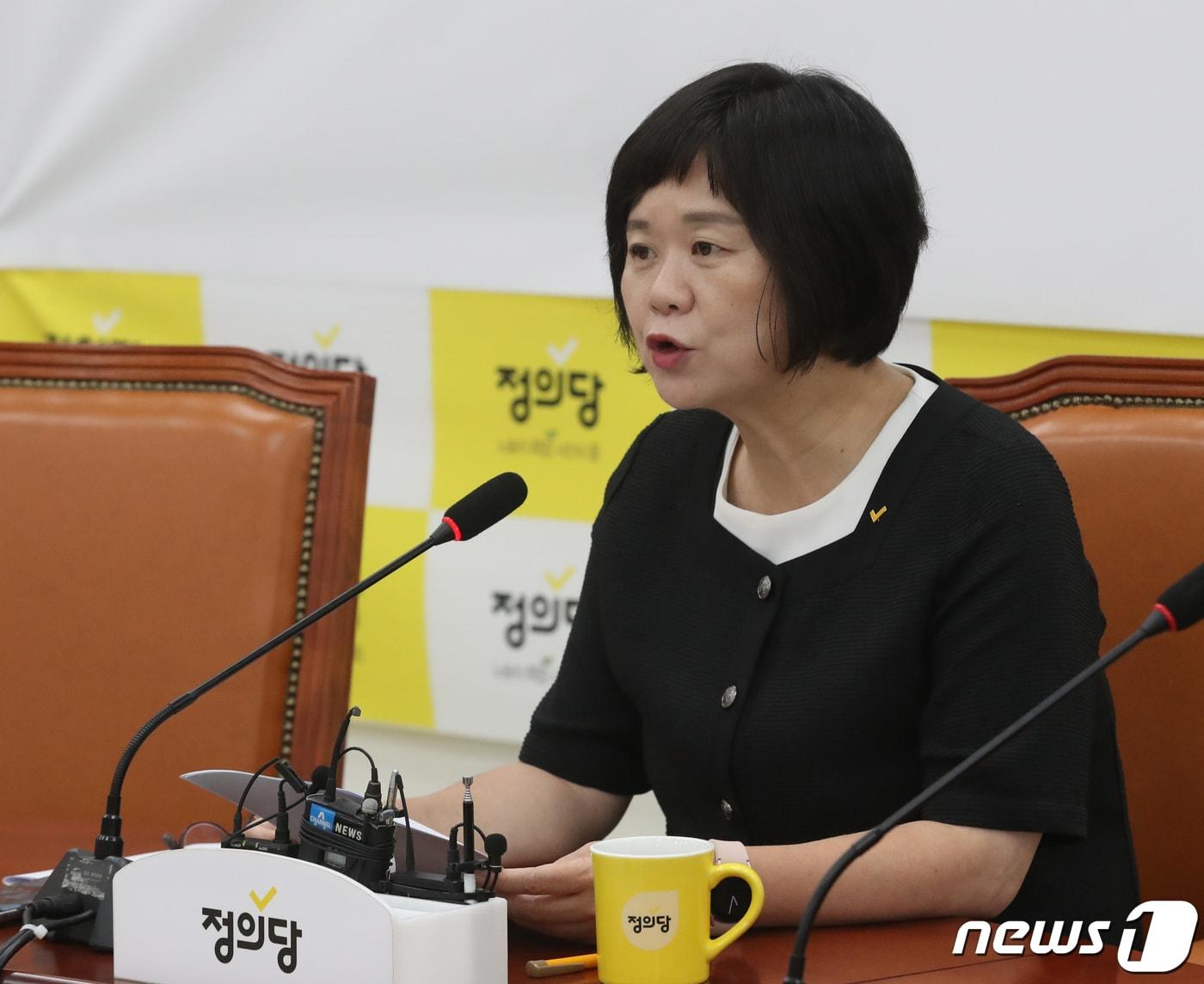본문 이미지 - 이정미 정의당 대표가 지난 6월 25일 서울 여의도 국회에서 현안 관련 기자간담회를 하고 있다. ⓒ News1 송원영 기자
