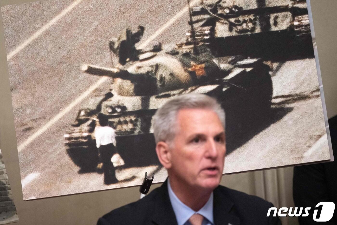 케빈 매카시 미국 하원의장이 5일 (현지시간) 워싱턴 의사당에서 중국 톈안먼 민주화 시위 34주년 행사서 발언을 하고 있다. 2023.6.6 ⓒ AFP=뉴스1 ⓒ News1 우동명 기자