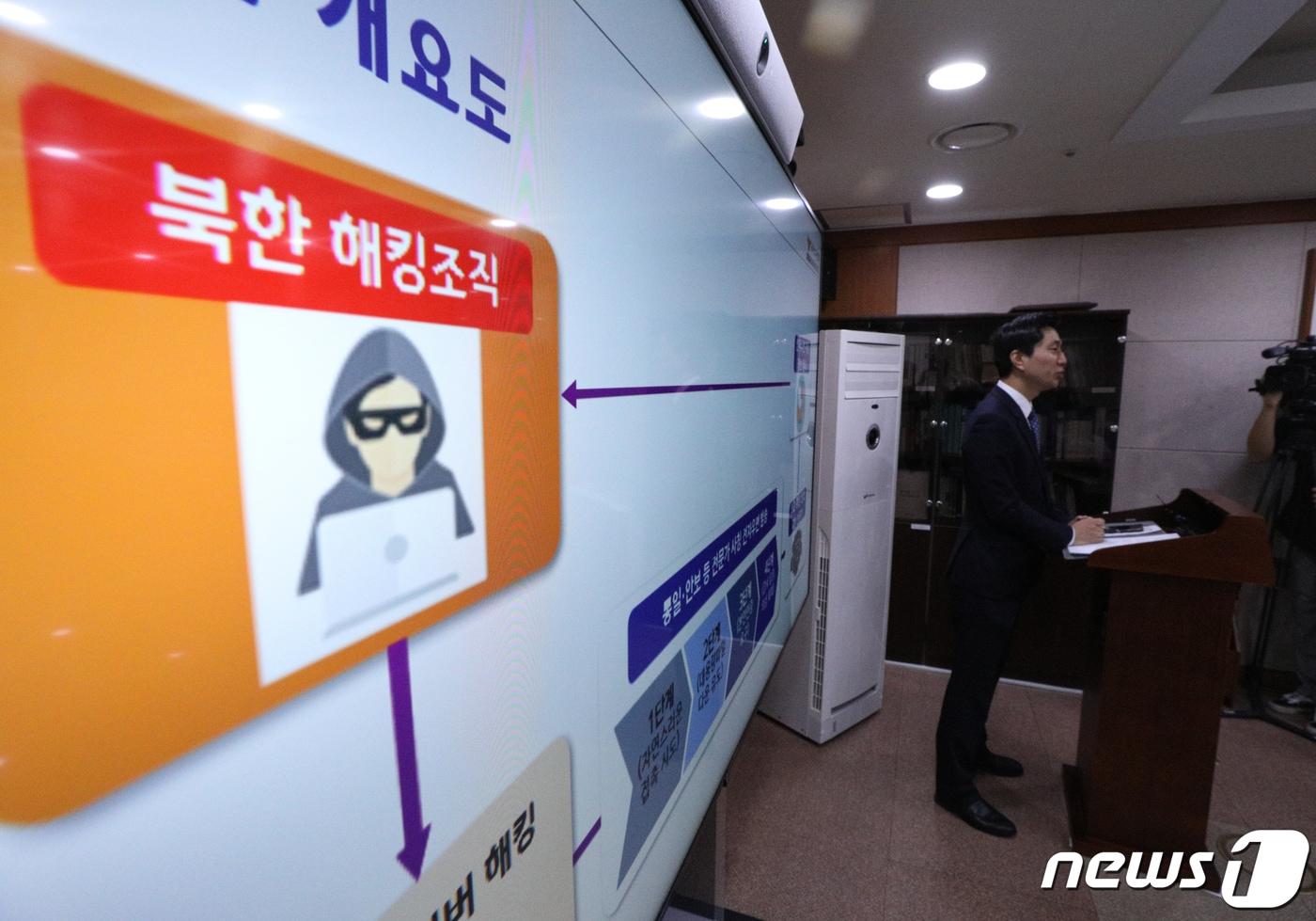 박현준 경찰청 국가수사본부 안보수사국 첨단안보수사계장이 7일 서울 서대문구 경찰청에서 북한 해킹메일 유포사건 관련 수사 상황을 브리핑하고 있다.경찰은 공격에 사용한 IP주소와 경유지 구축 방법, 북한식 어휘·문구 등을 통해 사건의 주범을 김수키&#40;Kimsuky&#41; 등으로 명명되는 북한 해킹조직의 소행으로 판단하고 있다. 2023.6.7/뉴스1 ⓒ News1 신웅수 기자