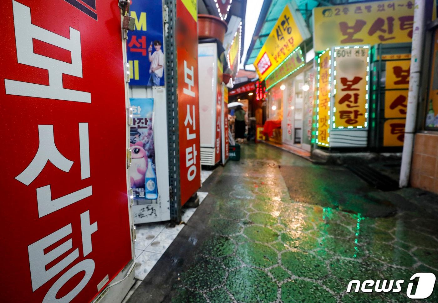 초복을 맞아 '개고기 식용금지'를 두고 찬반 논쟁이 계속되고 있다. 사진은 초복인 11일 서울 시내 보신탕집의 모습. 2023.7.11/뉴스1 ⓒ News1 김도우 기자