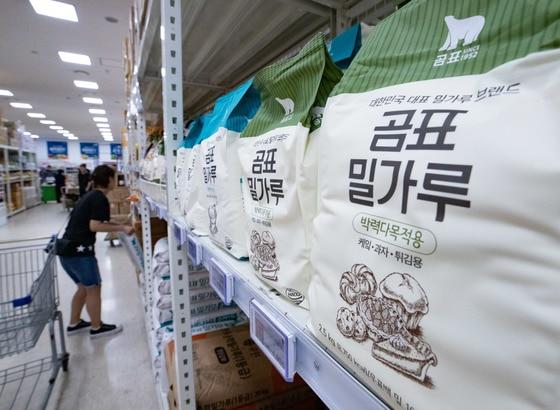 본문 이미지 -  서울의 한 대형마트에 진열된 대한제분 밀가루 제품의 모습. 2023.7.2/뉴스1 ⓒ News1 이재명 기자