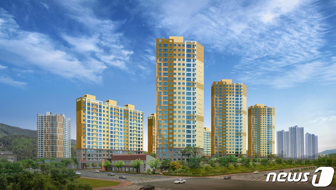 경남중기청이 오는 26일까지 도내 중소기업 장기근속자를 대상으로 주택특별공급 추천 신청을 받는다. 사진은 이번 특별공급 대상 주택인&#39;진해 부산신항 마린애시앙&#39; 조감도&#40;경남중기청 제공&#41;