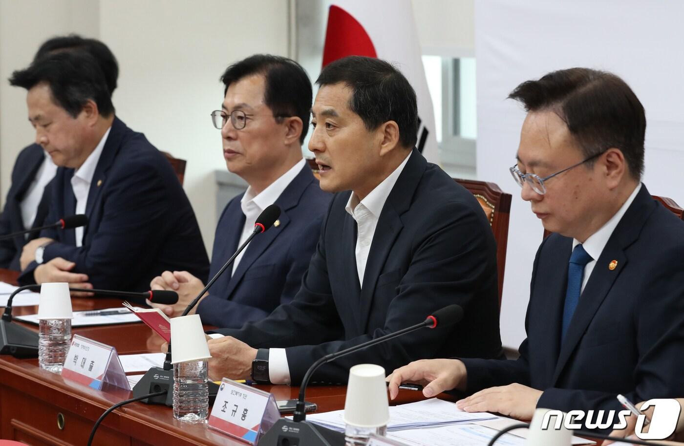 박대출 국민의힘 정책위의장이 26일 오후 서울 여의도 국회에서 열린 '24년도 복지사업기준 설정 당·정협의회'에서 발언을 하고 있다. 2023.7.26/뉴스1 ⓒ News1 송원영 기자