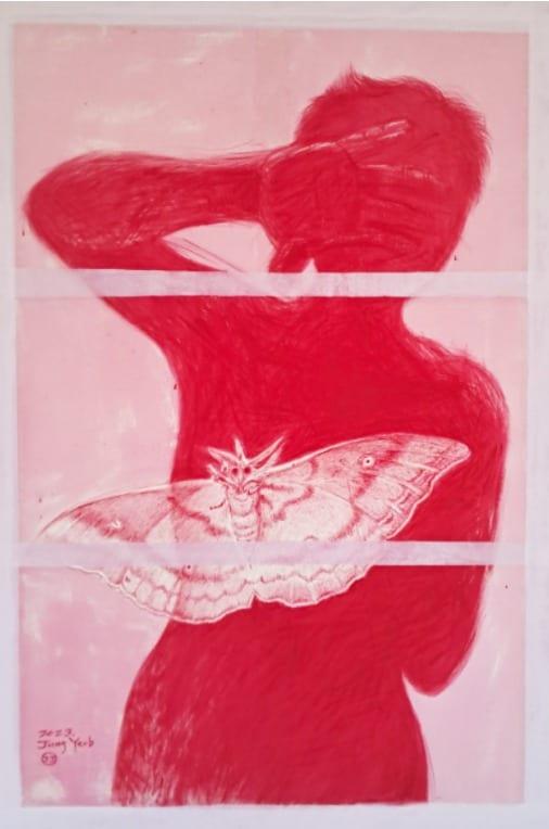 본문 이미지 - 정정엽, 나와 나방, 2023, acrylic on canvas, 30x30cm (갤러리밈 제공) 