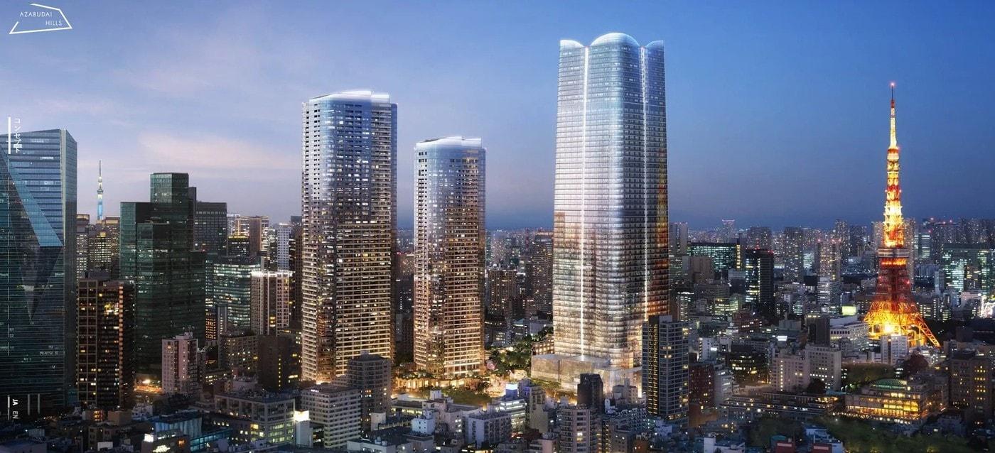 본문 이미지 - 3일 완성된 도쿄 하마구 '아자부다이 힐즈 모리JP 타워'의 전경. 왼쪽으로는 레지던스 형식의 빌딩 2동도 추가로 들어섰다. (출처 : 아자부다이 프로젝트 누리집)