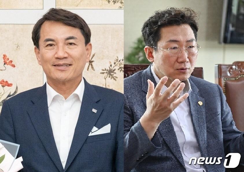 본문 이미지 - 김진태 강원특별자치도지사와 원강수 원주시장. (뉴스1 DB)