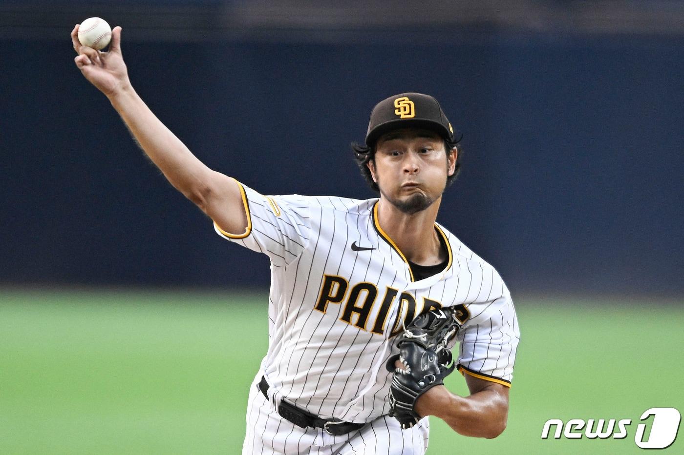 샌디에이고 파드리스 투수 다르빗슈 유가 15일(한국시간) 열린 메이저리그(MLB) 볼티모어 오리올스전에서 삼진 6개를 잡아 일본인 메이저리거 최다탈삼진 기록을 달성했다. ⓒ AFP=뉴스1
