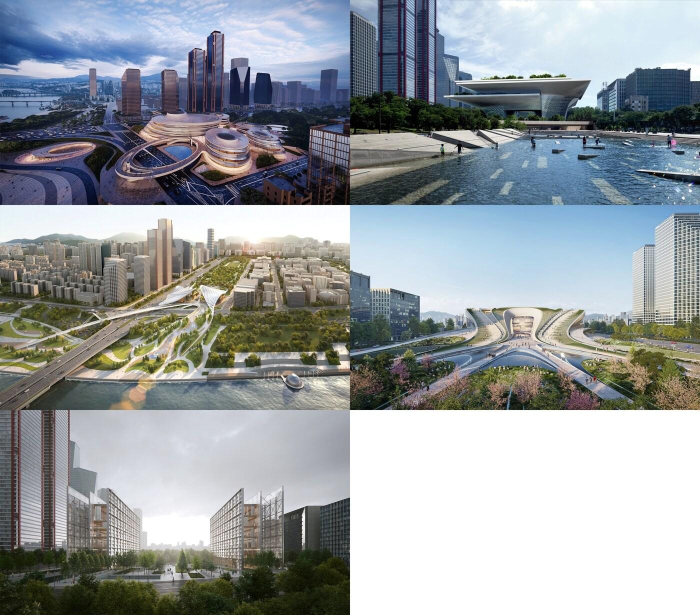 본문 이미지 - 서울시는 가칭 '제2세종문화회관' 기획 디자인 공모전 당선작을 선정했다고 20일 밝혔다. 당선작에는 △박형일(범건축종합건축사사무소) △오호근(종합건축사사무소 디자인캠프문박디엠피) △정영균(희림종합건축사사무소) △패트릭 슈마허(자하 하디드 아키텍츠) △장 피에르 뒤리그(DURIG AG) 등에서 제출한 총 5개 작품이 선정됐다. (서울시 제공)