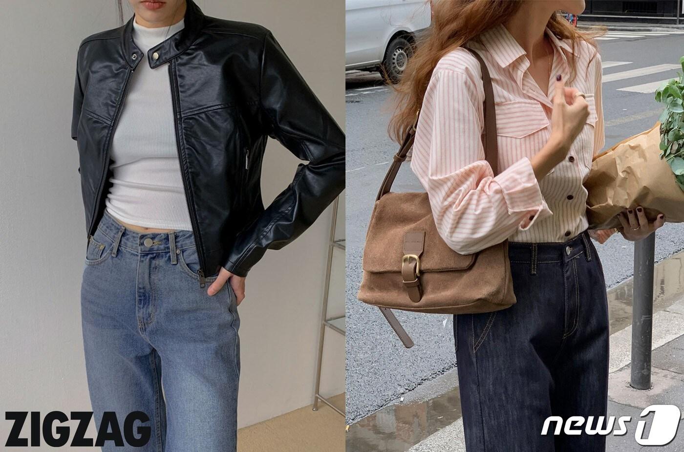 왼쪽부터 블랙업의 라이튼 가죽 재킷, 에드모어의 멜로우 스트라이프 포켓 셔츠.(지그재그제공)