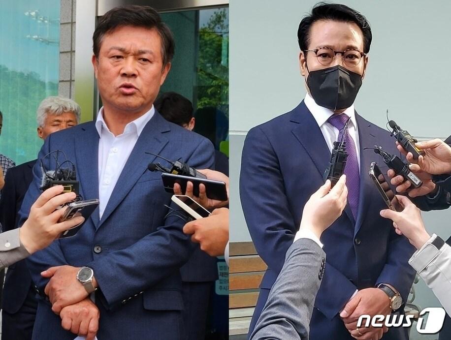 본문 이미지 - 공직선거법 위반 혐의로 기소된 이학수 전북 정읍시장은 벌금 1000만원을 선고받아 도내 단체장 중 유일하게 당선 무효 위기에 몰렸다. 허위 학력 기재 혐의로 기소된 최경식 남원시장은 1심과 2심에서 벌금 80만원을 선고받고, 이 형이 확정됐다. 왼쪽부터 이학수 정읍시장, 최경식 남원시장. 2023.8.26./뉴스1