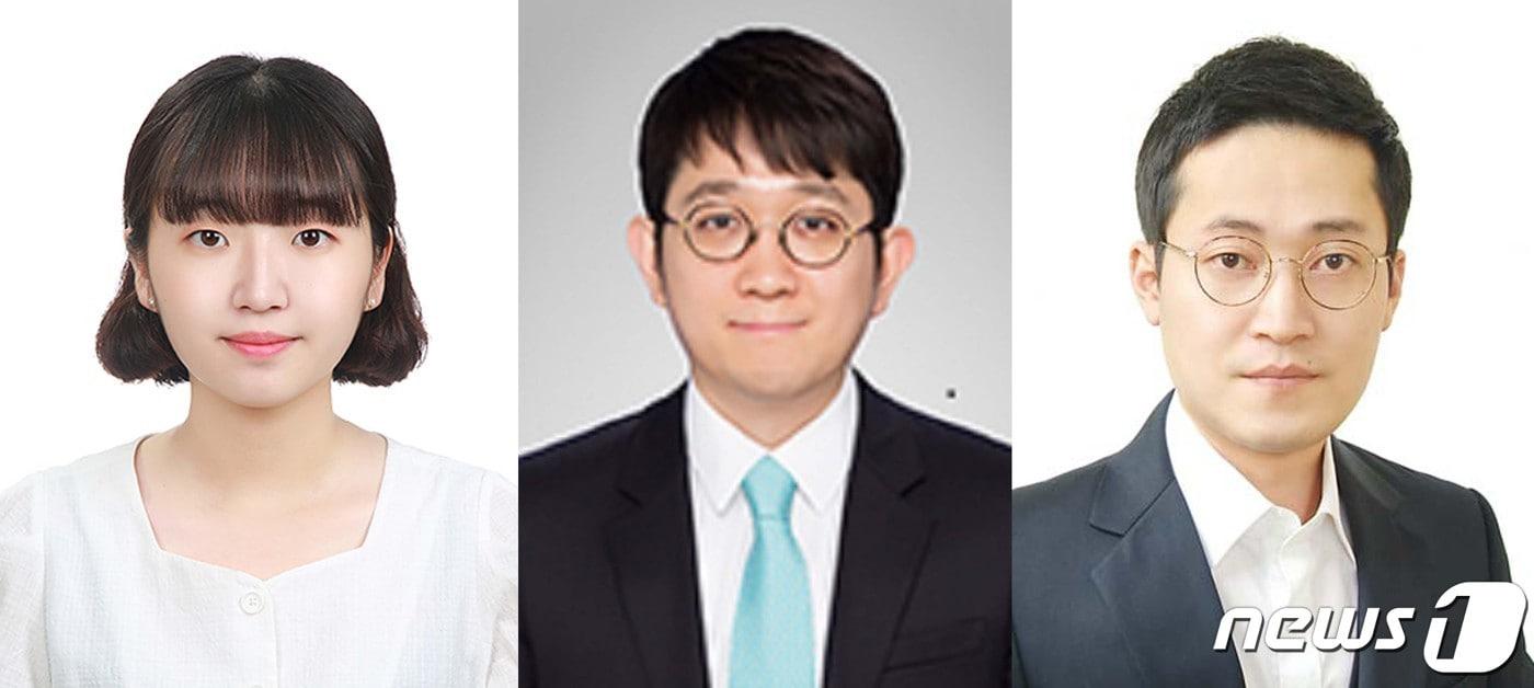 사진 왼쪽부터 박지향 인하대 신소재공학과 석사과정생과 이문상·함명관 인하대 신소재공학과 교수(인하대 제공) /뉴스1