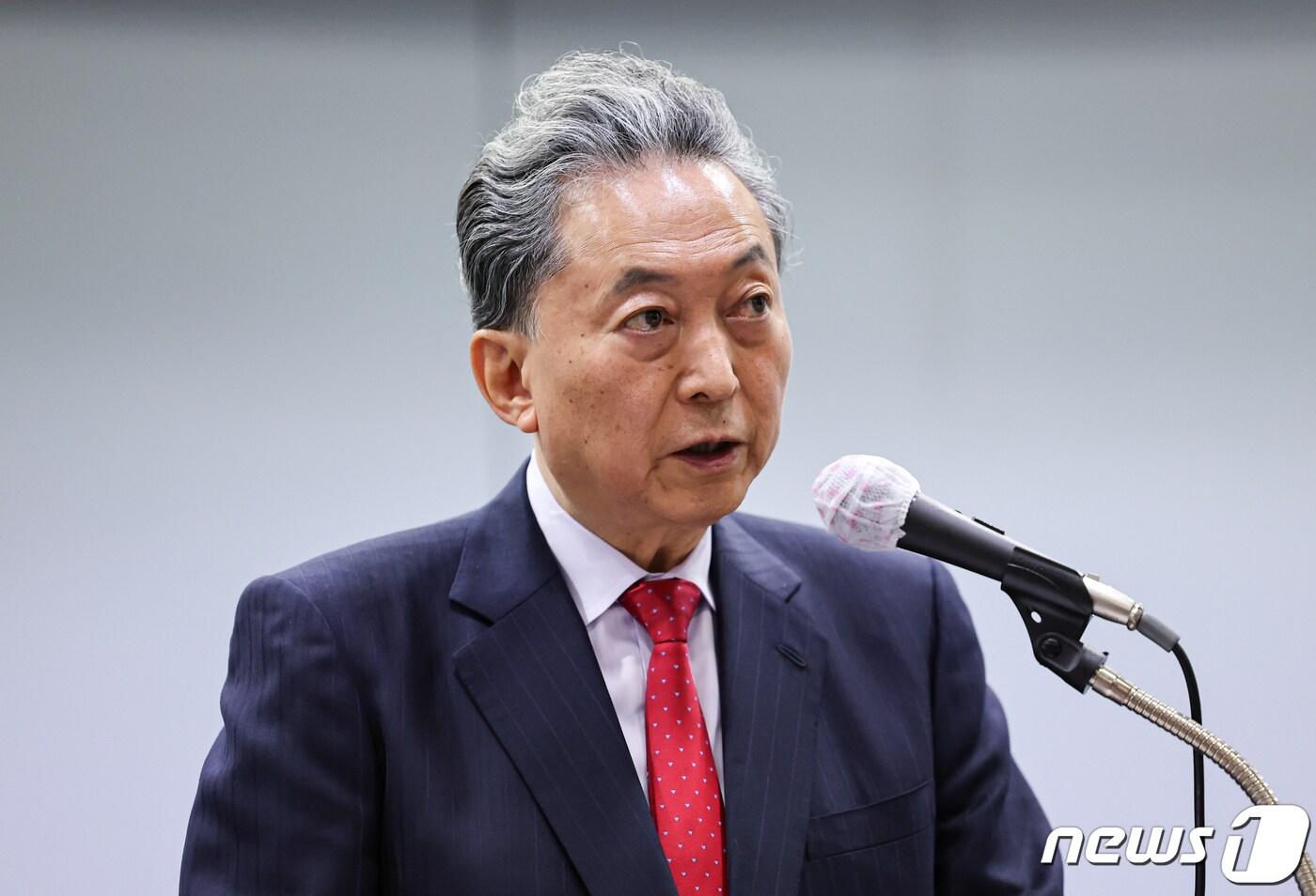 본문 이미지 - 하토야마 유키오 전 일본 총리가 14일 서울 마포구 연세대학교 김대중도서관에서 열린 '김대중 대통령 탄생 100주년 기념 명사초청 강연회'에서 강연을 하고 있다. 2023.9.14/뉴스1 ⓒ News1 김도우 기자