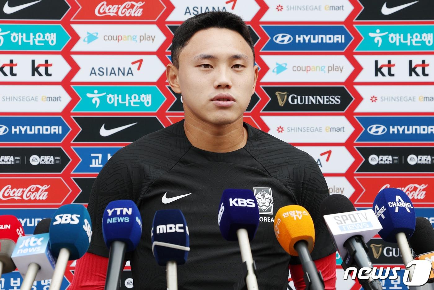 항저우 아시안게임 축구대표팀 조영욱이 14일 오전 경기도 파주 축구국가대표트레이닝센터(NFC)에서 인터뷰를 하고 있다. 2023.9.14/뉴스1 ⓒ News1 민경석 기자