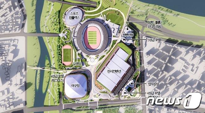 본문 이미지 - 잠실 스포츠·MICE 복합공간 조성사업(안) 단지배치도. (서울시 제공) 