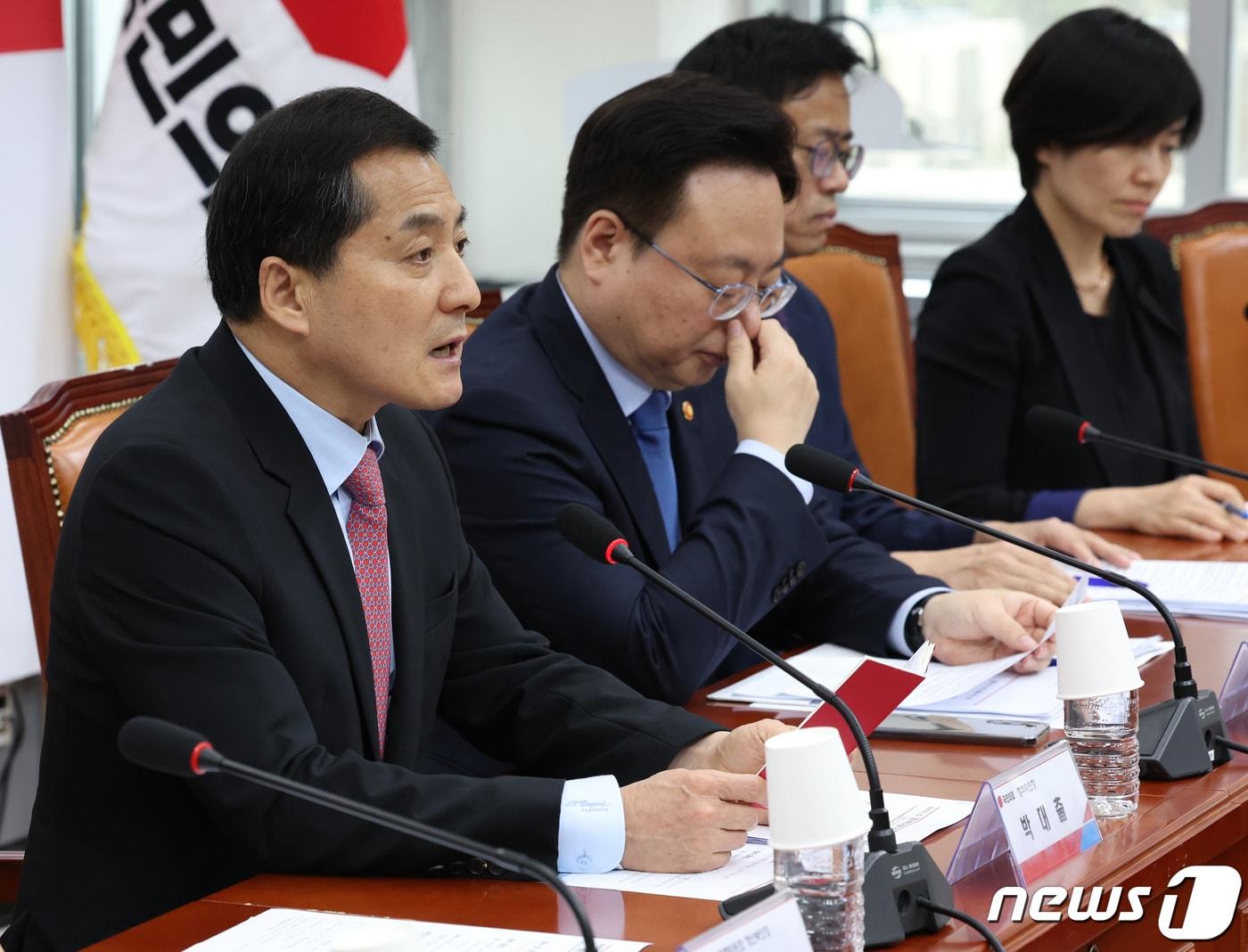 본문 이미지 - 박대출 국민의힘 정책위의장이 19일 오후 서울 여의도 국회에서 열린 '청년복지정책 5대 과제' 당·정협의회에서 발언을 하고 있다. 2023.9.19/뉴스1 ⓒ News1 송원영 기자