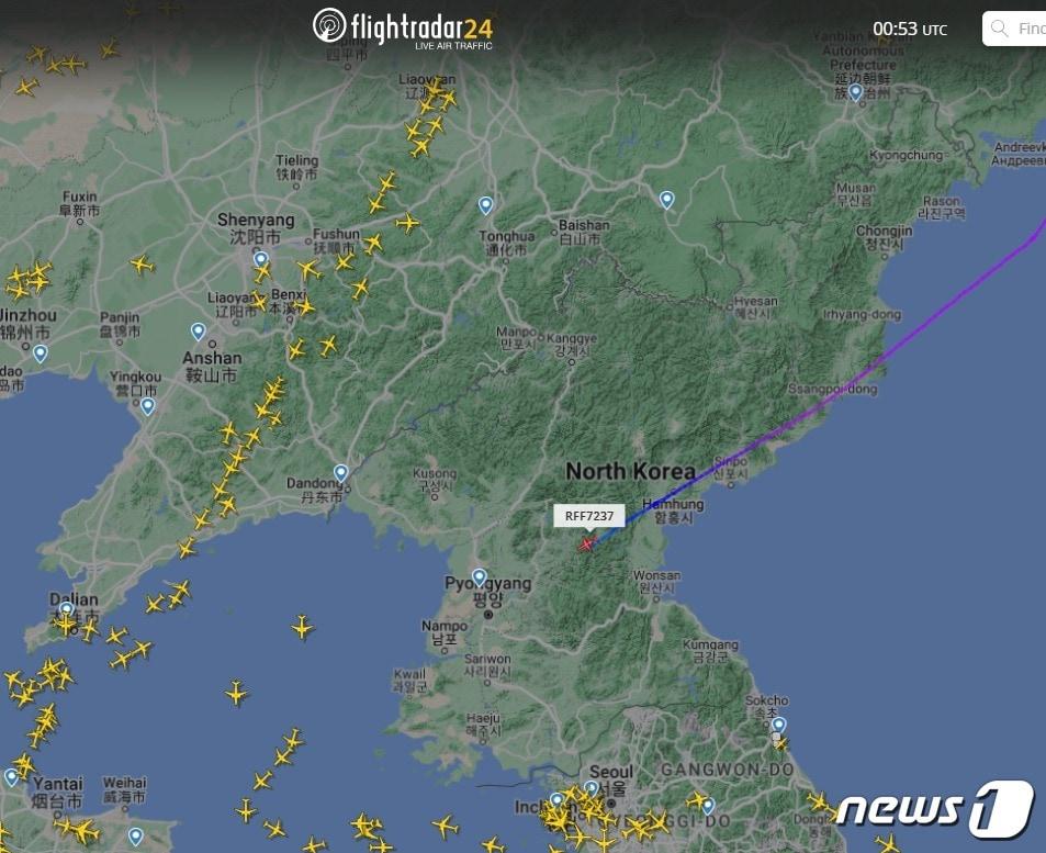 본문 이미지 - 모스크바에서 평양으로 향하는 여객기.(플라이트레이더24 갈무리)