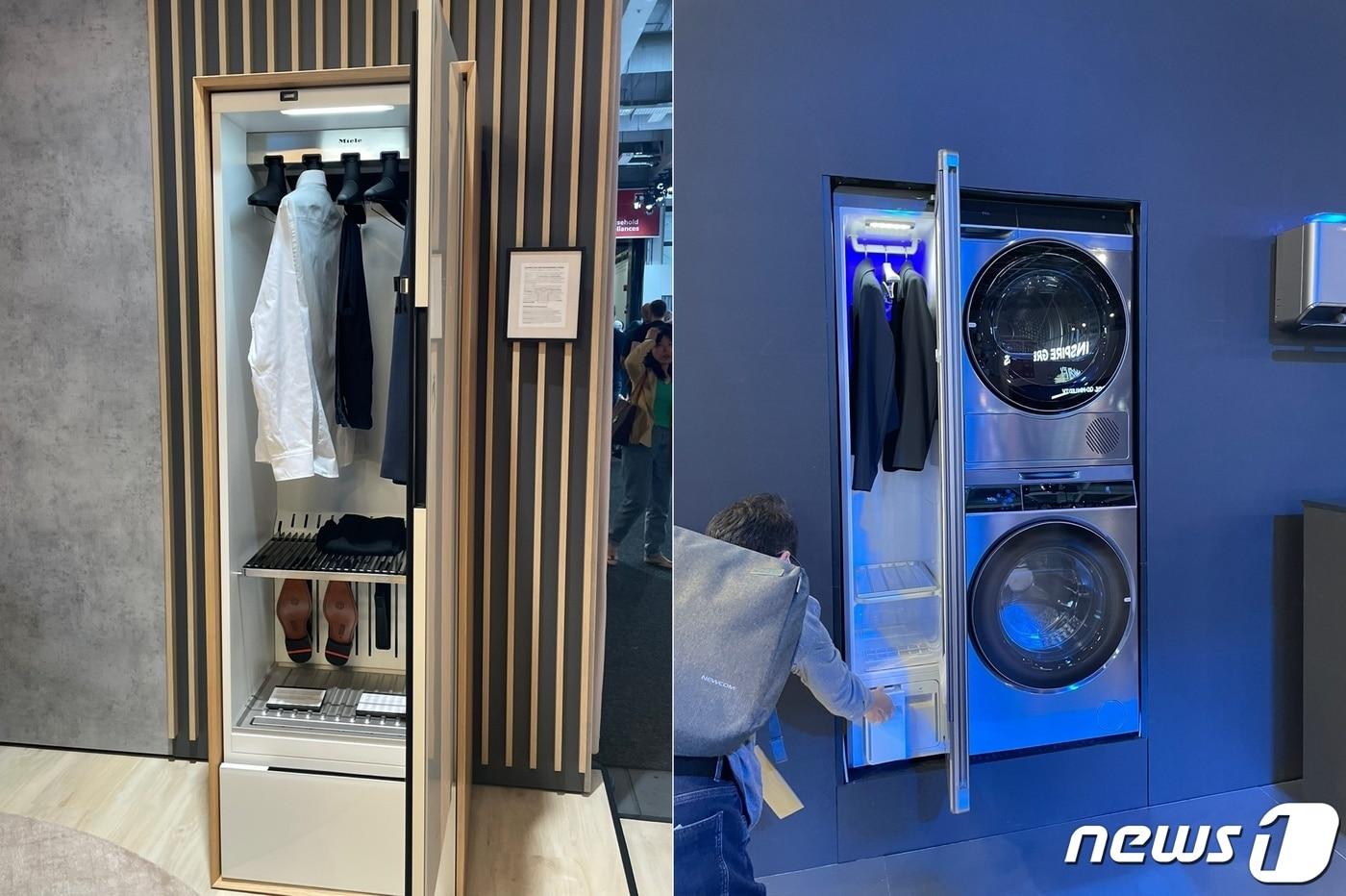  왼쪽부터 독일 가전브랜드 '밀레'가 이번에 처음 선보인 런더리 캐비닛 '에어리움', 중국 TCL이 부스에 전시한 의류건조기. 2023.9.2/뉴스1 ⓒ News1 강태우 기자